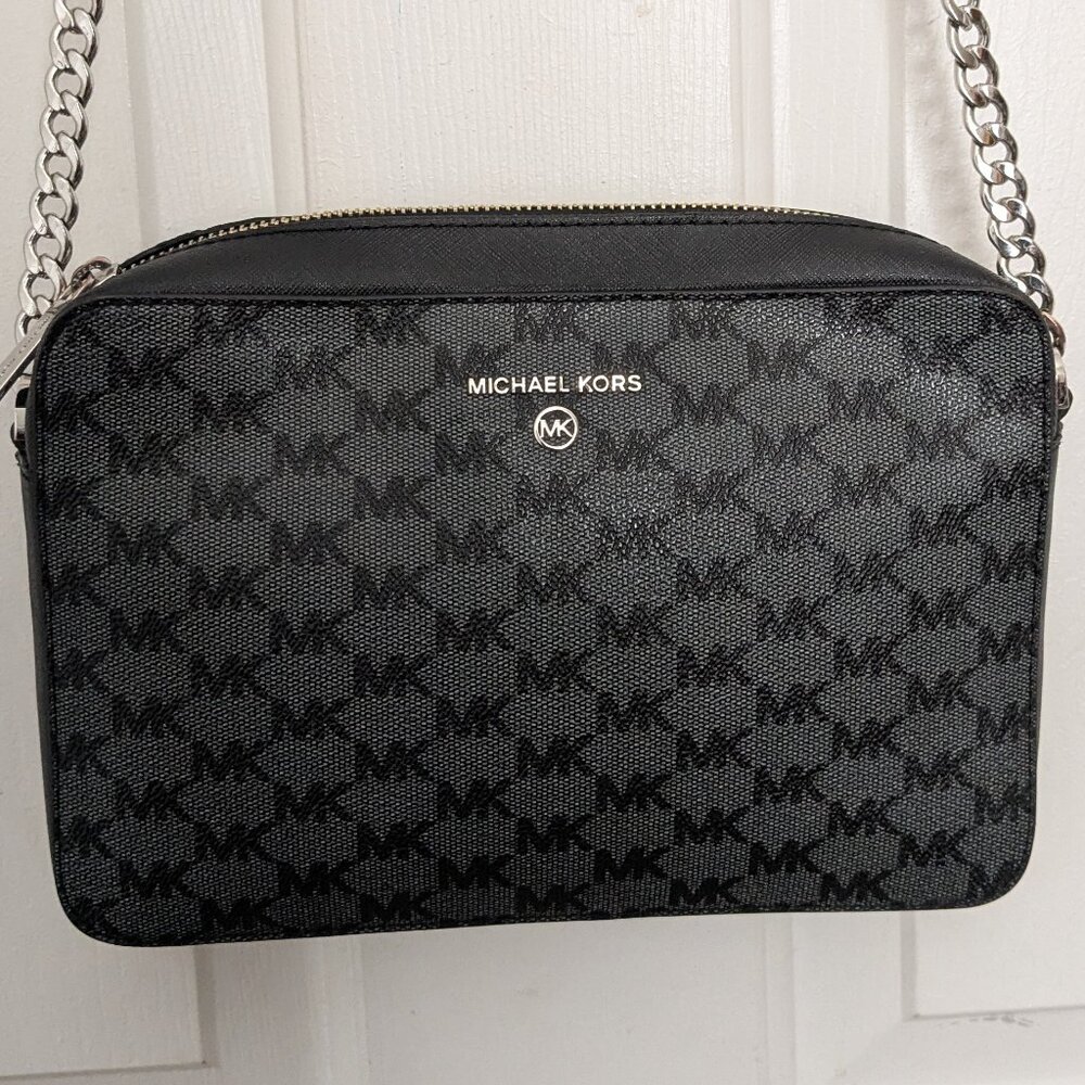 Michael Kors Jet Set Large East West Crossbody Black MK Signature . - Picture 2 of 15